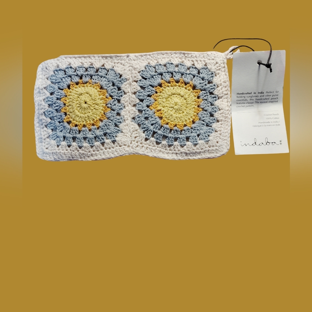 *Indaba* SUNBURST ☀️Crocheted Pouch MADE IN INDIA 💙💛🧡